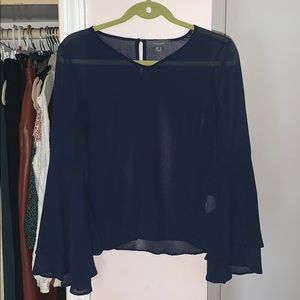 Navy blouse with flare sleeves